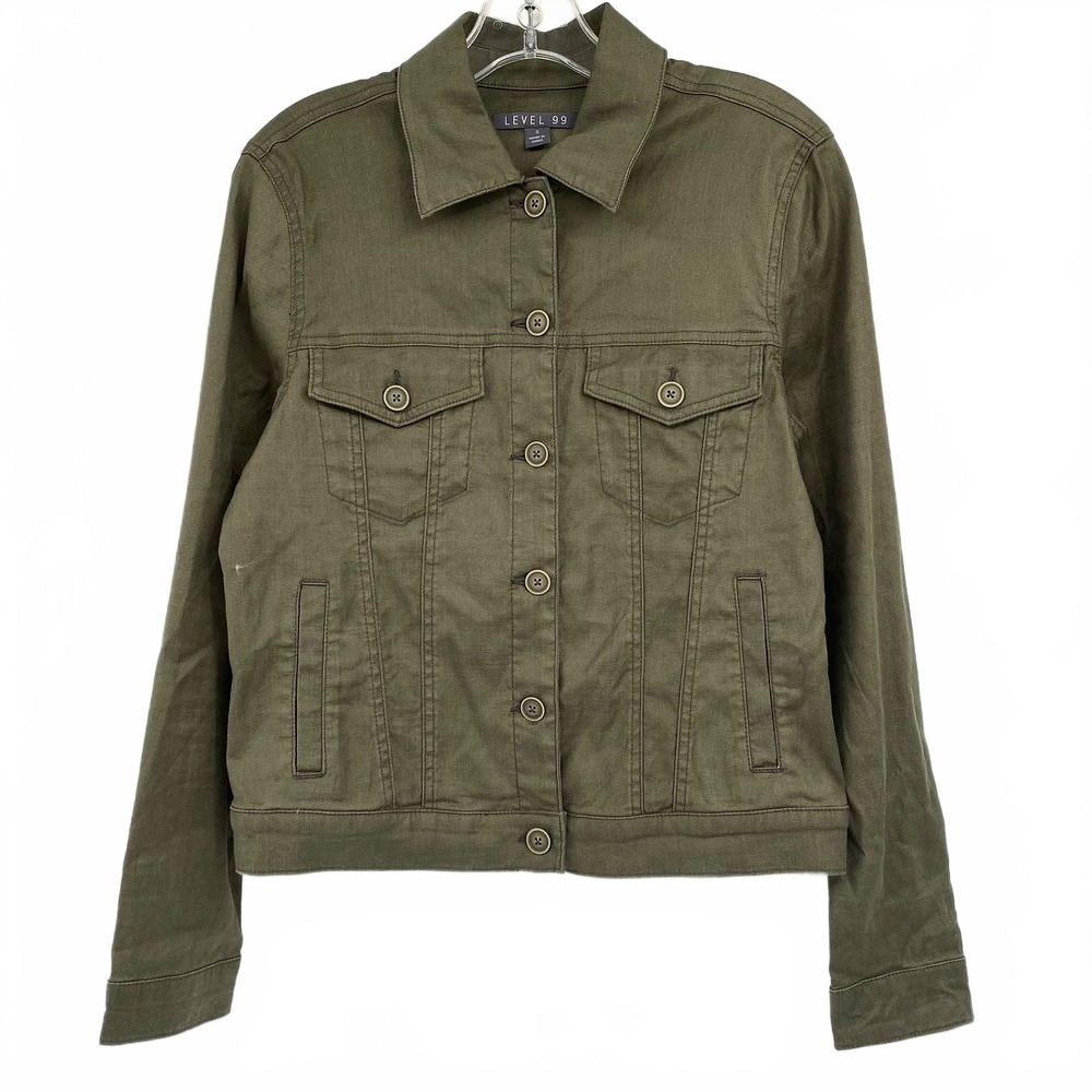 Level 99 Green Olia June Linen Blend Trucker Jacket | Women’s S